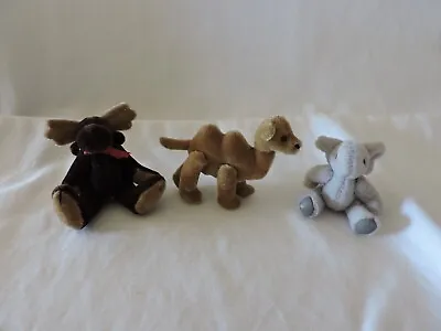 Three Miniature Jointed Stuffed/Plush Animals Camel Elephant And Moose • $15.75