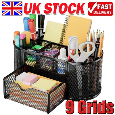 Metal Mesh Desk Organiser Stationery Pen Pencil Holder Tidy Storage For Office • £10.90