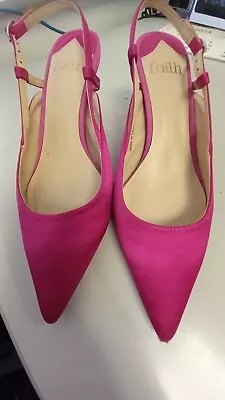 FAITH Pink Size UK 4.5 EU 37 Slingback Pointed Toe Mid Heel Shoe • £30