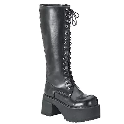 DEMONIA RAN302/B/PU Men's Gothic Industrial Punk Vegan Black Platform Knee Boots • $112.95