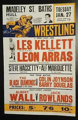 Vintage British Wrestling Poster Hull 1970 Kellett Arras Wall Rowlands Marquette • $31.08