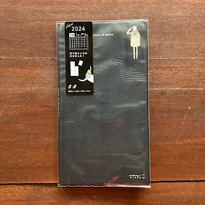 MIDORI Pocket Diary Notebook 2024 Slim A6 Monthly Schedule Ojisan Pattern Black • $10.80