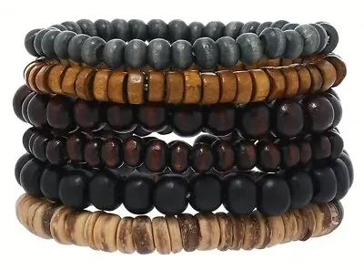 Men's Vintage Style Multi-layer Wooden Beaded Bracelet 6pcs/set • $10.99