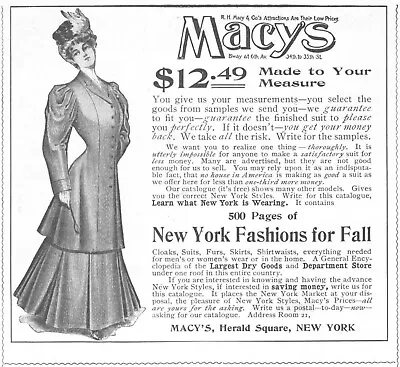 1905 Macys Department Store Antique Print Ad Herald Square NY Fashions For Fall • $8.99