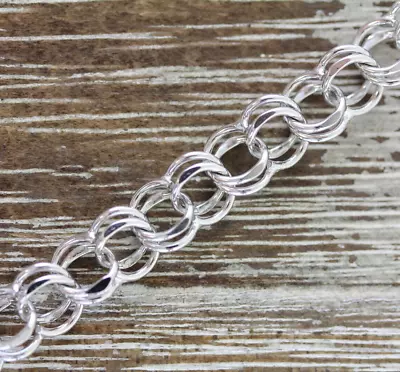 Vintage Figure 8 Sterling Silver Charm Bracelet Chain Link 7.5  Stack 925 Retro • $40.80