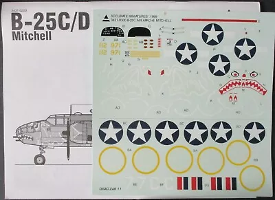 Accurate Miniatures 1/48th Scale B-25 C/D Mitchell - Decals From Kit 3431 • $21