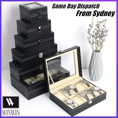 6/10/12 Grids Watches Display Case PU Leather Jewelry Storage Box Organizer AU  • $16.95