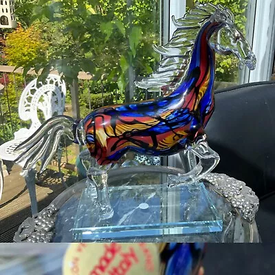 £425 • Buy 👀rare Large Murano Glass Horse Figurine 13” Mounted Facet Base Multi Colour 🎁
