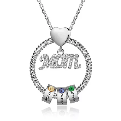 Women's Circle Rings Interlocking Necklace - Personalised Family Name Birthstone • £22.79