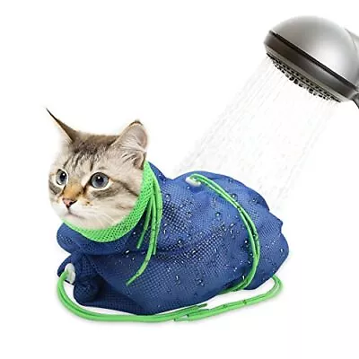 Cat Bathing Bag Breathable Mesh Cat Shower Bag Anti Scratch Adjustable Cat Groo • $14.60