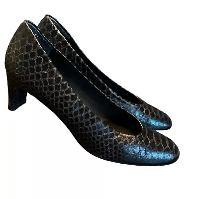 Stuart Weitzman Snakeskin BLACK PATENT Heels Size 8 Narrow Business Dress Comfy • $28.39