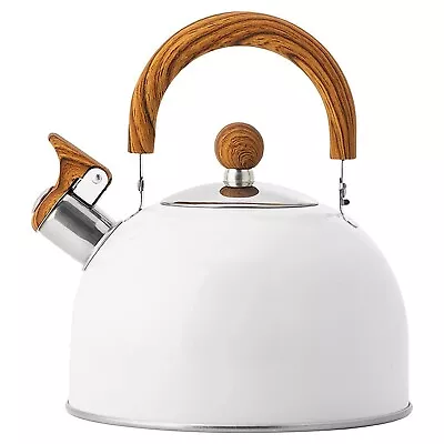 Vintage Modern Kettle Whistle 2.5L Stainless Steel Tea Pot Whistle Sound White • $110.66