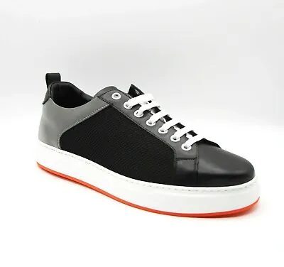 $475 MCM Men's Black Leather Silver Reflective Canvas Low-top Sneaker MEX9ARA71B • $144.50