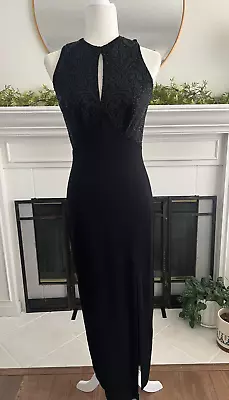 VTG Y2K Tadashi Black Evening Gown Dress Size S Beaded Sleeveless Maxi Stretch • $39.99