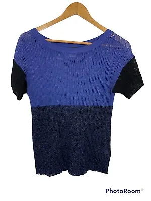 J Crew Women’s Open Knit Linen Sweater Short Sleeve Colorblock Blue Size XS • $14.43