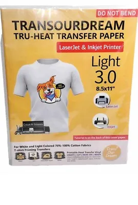 TRANSOURDREAM TRU-Heat Transfer Paper Light  3.0 For T-Shirts 20 Sheets 8.5x11 • $13.99