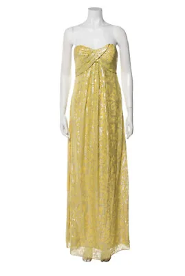 Nicole Miller Silk Yellow And Gold Bandeau Gown Formal Wedding Guest Dress Sz 4 • $95