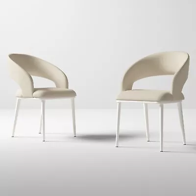 Guyii White Dining Chair Set Of 2 PU Leather Upholstered & Metel Legs Kitchen • $189
