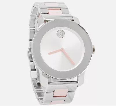 Movado Women's $895 Bold Ceramic Pink Silver Mirror Bezel Swiss Watch 3600801 • $358.79
