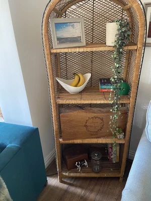 £60 • Buy Vintage Wicker Shelves Large Tall Mid Century Retro Scandi Boho Tiki