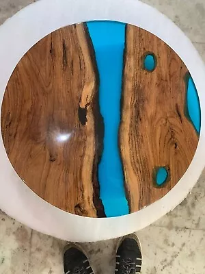 18 Ocean Wave Beach Round Epoxy Resin Table Walnut Coffee & End Table Home Decor • $392.40