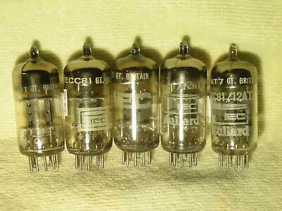 5) Mullard Vacuum Tubes (IEC Labels) 12AT7/ECC81 Gray Wing Plates - Lot #250 • $30