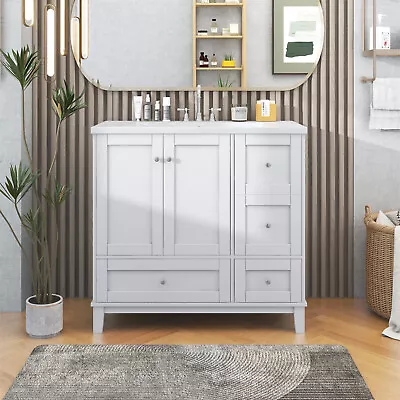 36  Bathroom Vanity Cabinet With Sink And USB Charging & Three Drawers • $298.19