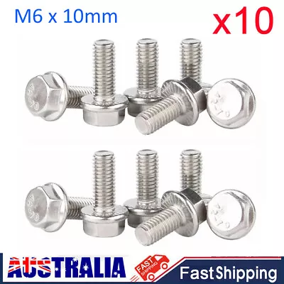 10pcs M6 X 10mm Flange Hexagon Screws Stainless Steel Flanged Hex Head Bolts 6mm • $8.78