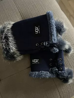 NWOT UGG Fingerless Blue Gloves With Fur Adorable • $34.99