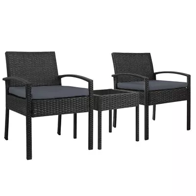 Gardeon Patio Furniture 3 Piece Wicker Outdoor Lounge Setting Rattan Set Cushion • $185.96
