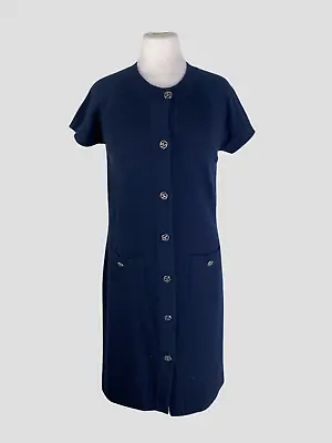 Chanel Navy 100% Cashmere Short Sleeve Dress Size UK12/US8 • £495