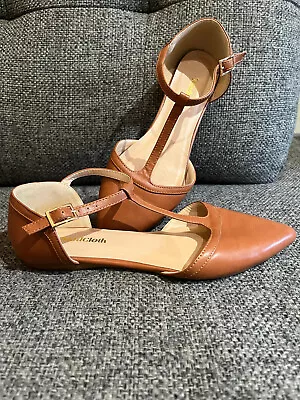 Modcloth Heartbeat Brown Flat Shoes - Tan Brown Vegan Leather  - Women's Sz 7 • $18