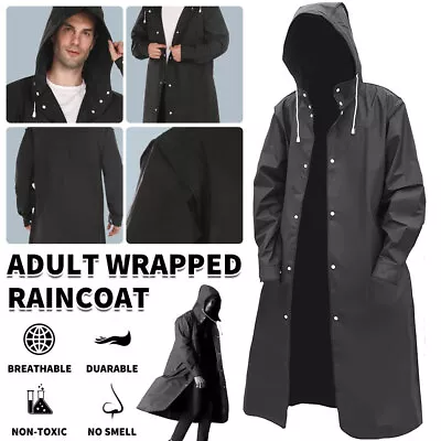 2024 Men Waterproof Long Raincoat Rain Coat Hooded Trench Jacket Outdoor Hiking • $20.29