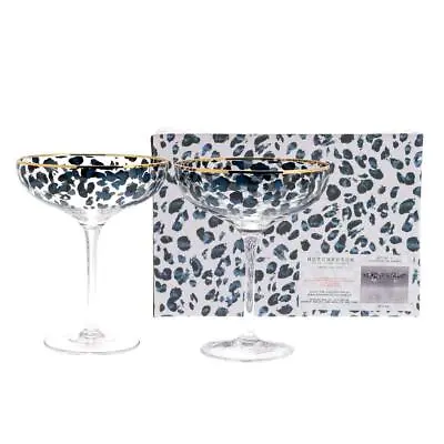 £30.99 • Buy Hotchpotch Blue Leopard Printed Gold Details Set Of 2 Martini Cocktail Glasses