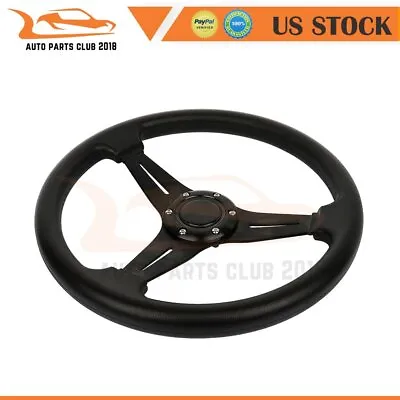 350MM Universal BLACK Stitch Leather Flat Silver Dish 6 Bolt Steering Wheel • $30.39