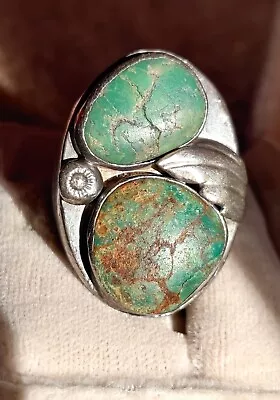 Vintage Native American Navajo Turquoise & Sterling Silver Ring 40g Size 9.75 • $89.99