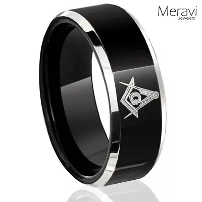 Silver Masonic Symbol Black Tungsten Rings For Men Knights Templar Mens Rings • $12.71