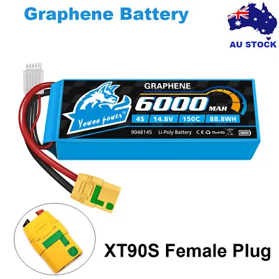 Yowoo 6000mAh 14.8V 4S 150C XT90S Lipo Battery Graphene For RC Drone Helicopter • $89.99