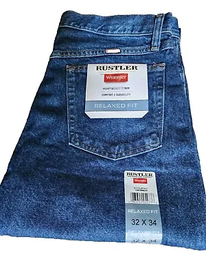 *NEW* Mens Wrangler Jeans Rustler 32x34 Med. BLUE Relaxed Fit NEW W/TAGS • $19.85