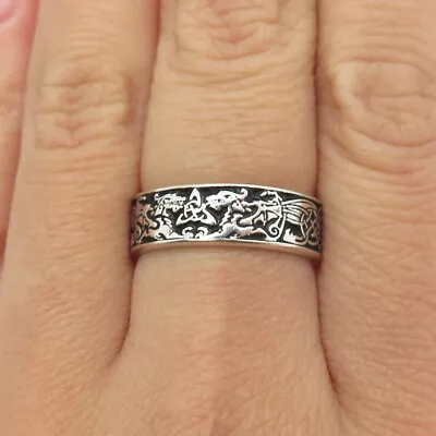 Puzzle By PEPI Sterling Silver Vintage Celtic Dragon Trinity Band Ring Size 8 • $42.99