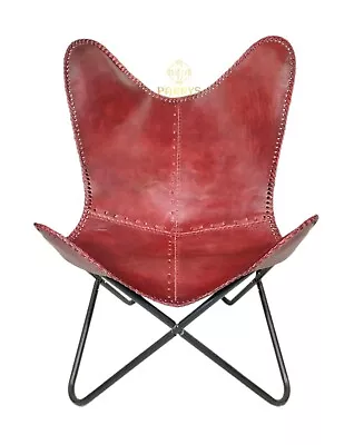 Handcrafted Leather Butterfly Chair With Original Hide Indien BKF Cowhide Cover • £141.18