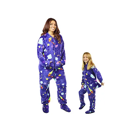Purple Outerspace Stars Footie Pajama W/ Drop Seat Butt Flap -  Footed Onesie0 • $16.99