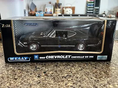 Welly 1:18 1968 Chevy Chevelle Ss 396 Ht Diecast! Htf Black!! New In Box! • $79.95