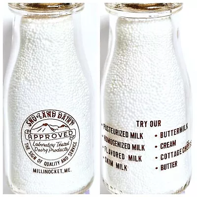  SNO-LAND DAIRY - MAINE FARM  Half Pint Milk Bottle Great Pyro (MILLINOCKET ME) • $33.95