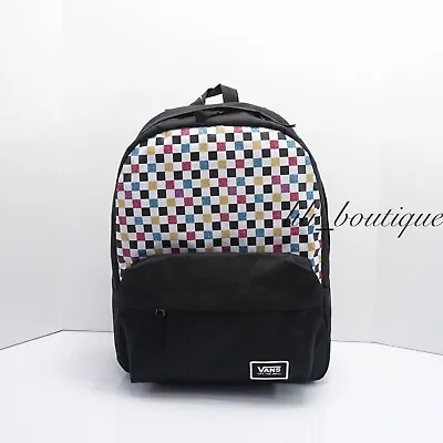 NWT Vans Realm Classic Backpack School Laptop Bag Checkerboard Glitter Multi $42 • $58.93