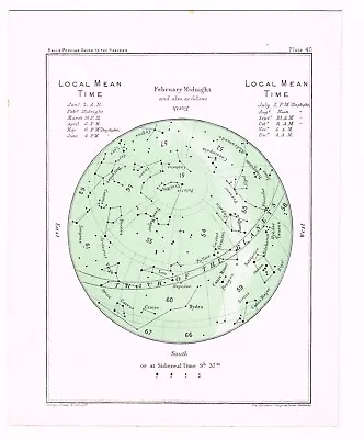 Antique Print Vintage 1925 Astronomy Star Map Chart Teal Double Sided Feb 40 • $11.95