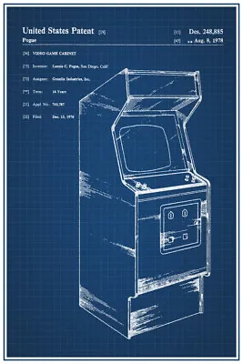 Arcade Video Game Cabinet Atari Official Patent Blueprint Poster 12x18 • $10.98