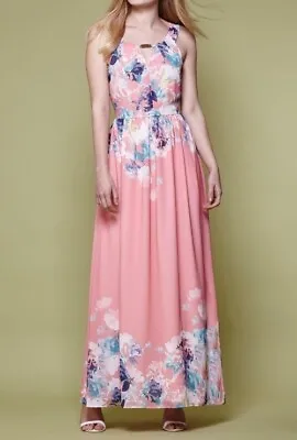 Yumi Women’s  Summer Floral Peach Maxi Dress Size 14 • £19.50