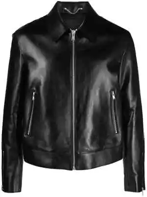 Men Vintage Style Motorcycle Military Bomber Black Leather Jacket Rare Item Coat • $240