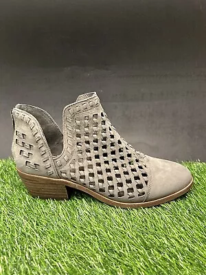 Vince Camuto Boots Womens 6.5 M Gray Ankle Booties Suede Leather Cutout Casual • $25.99
